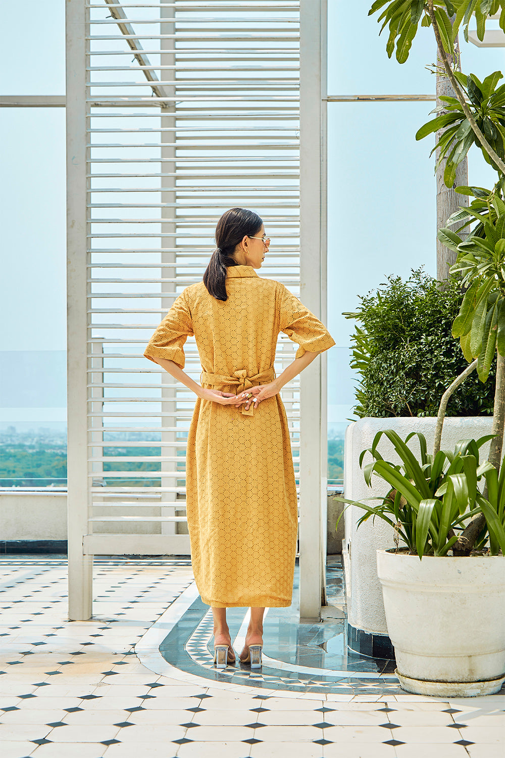 Cotton Schiffli Shirt Midi Dress