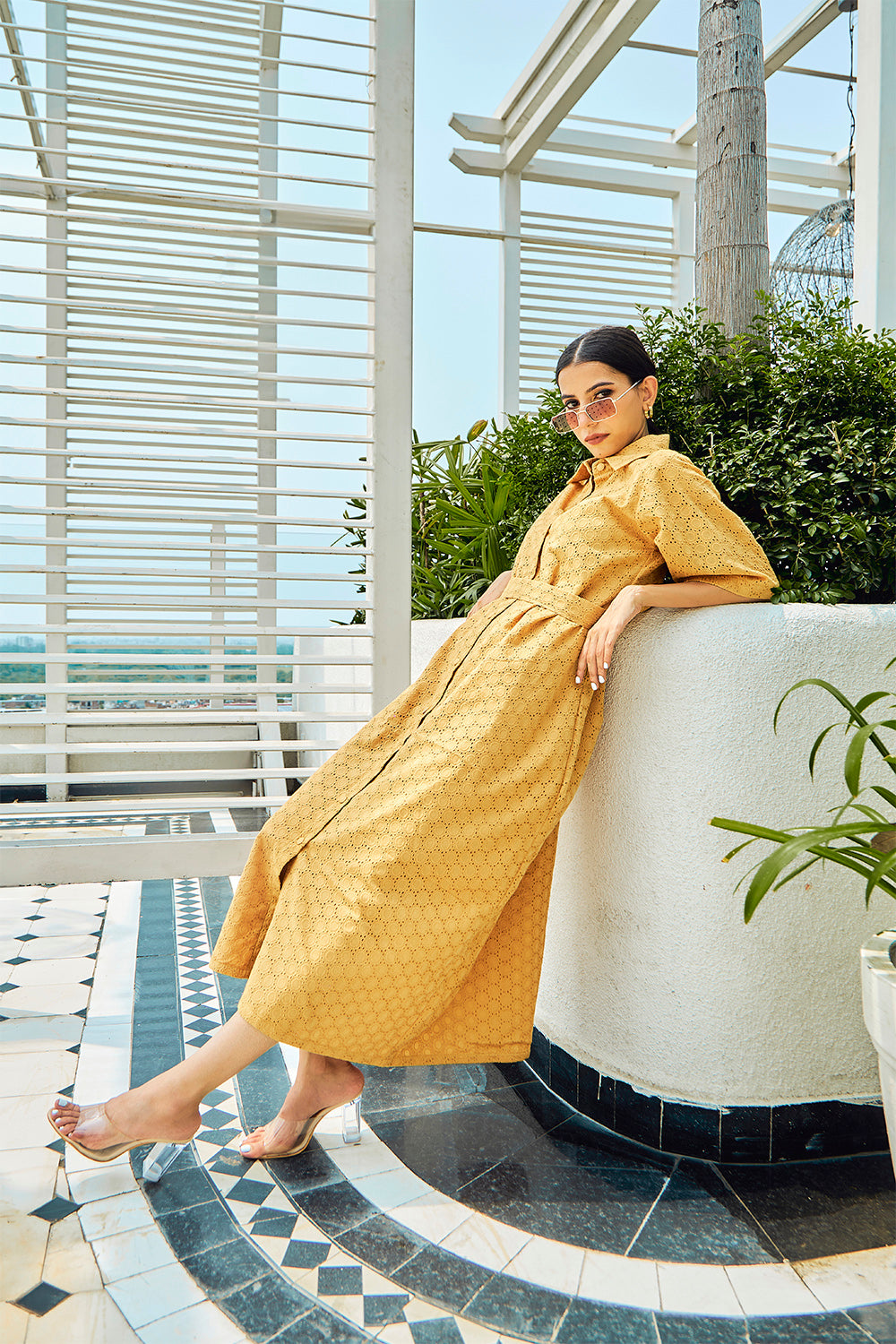 Cotton Schiffli Shirt Midi Dress