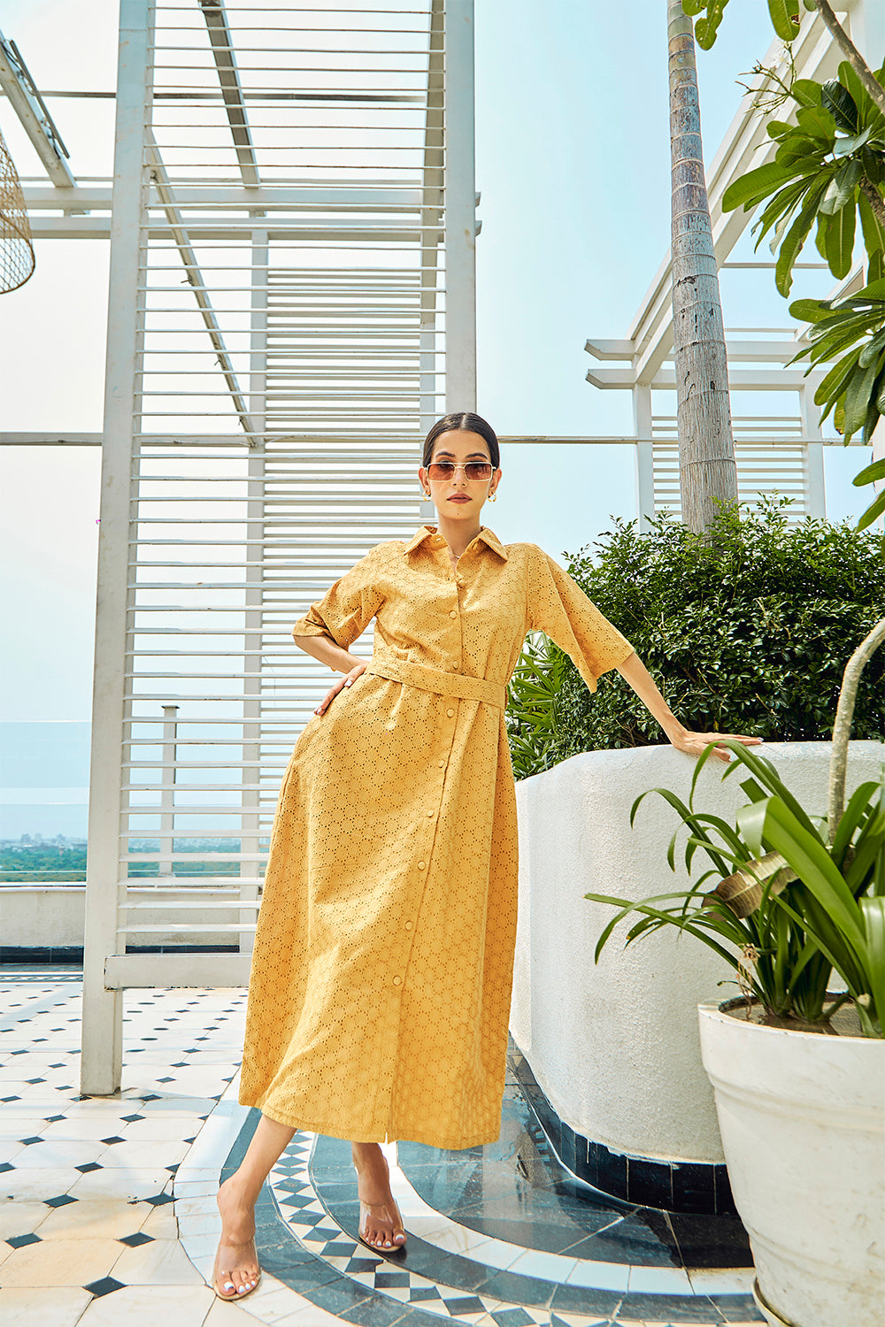 Cotton Schiffli Shirt Midi Dress