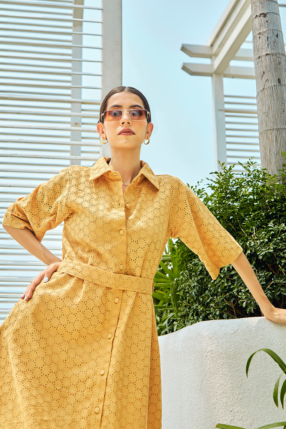 Cotton Schiffli Shirt Midi Dress