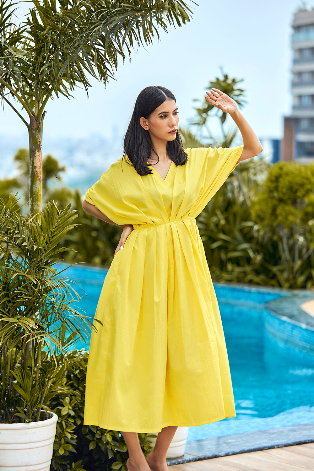 Kimono Sleeve Midi Cotton Dress