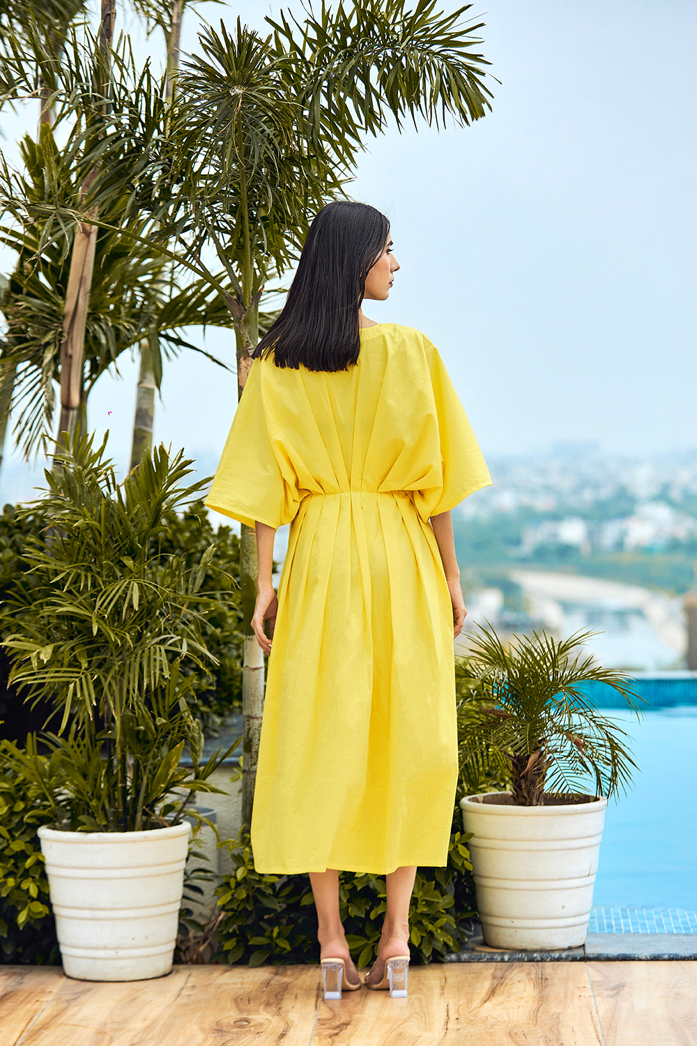 Kimono Sleeve Midi Cotton Dress