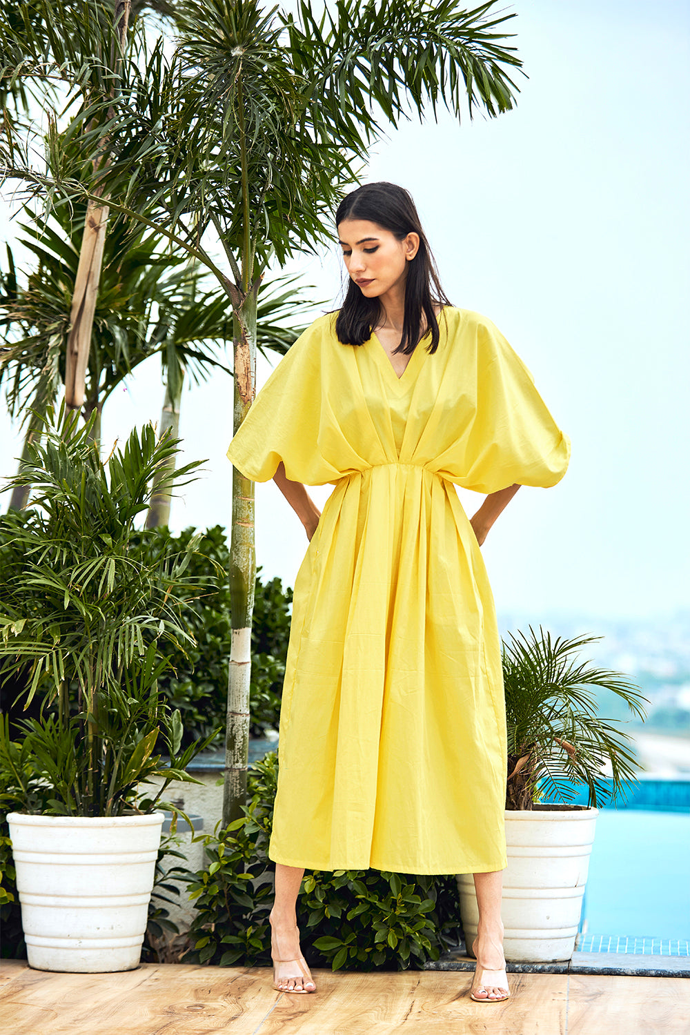 Kimono Sleeve Midi Cotton Dress