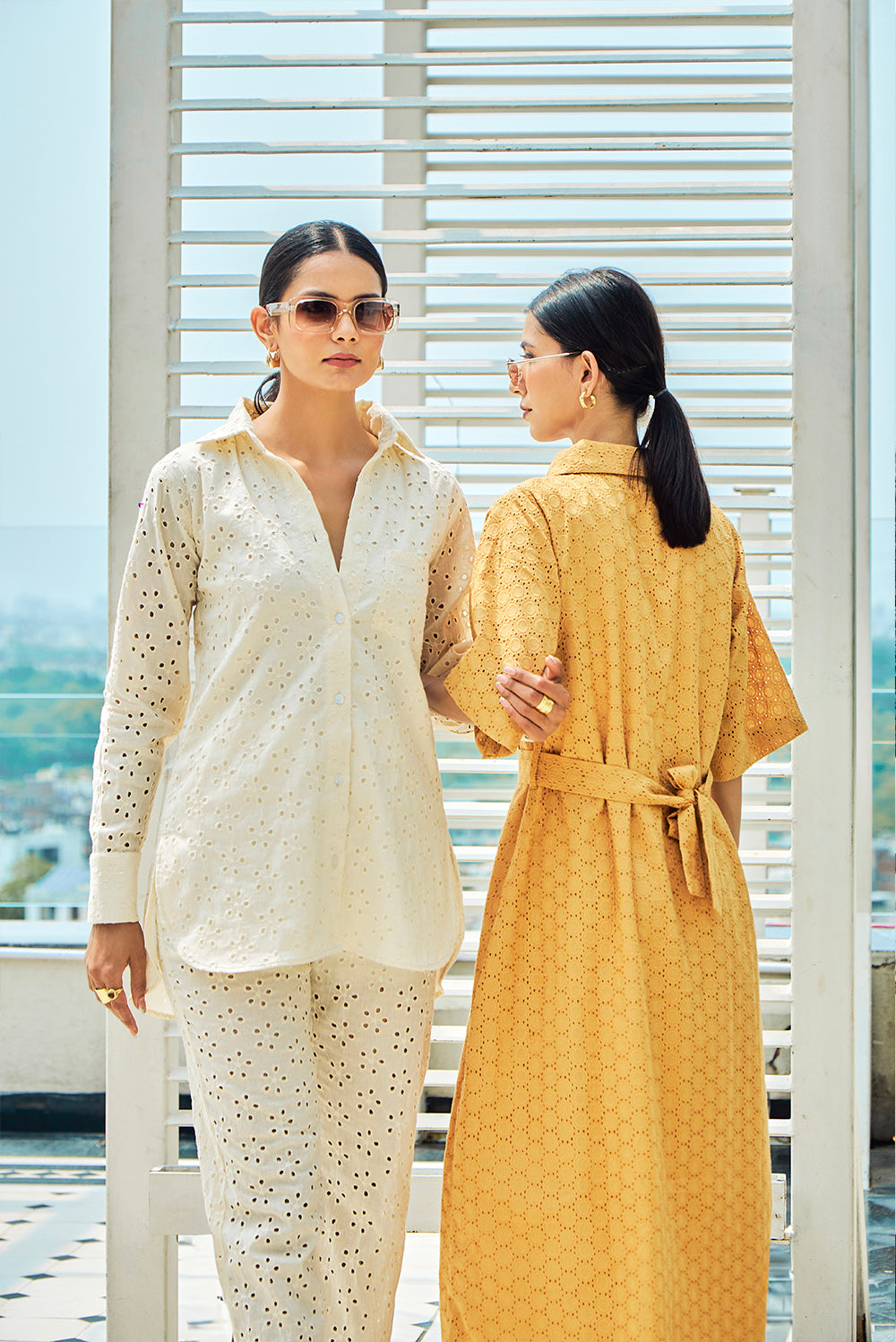 Cotton Schiffli Shirt Midi Dress