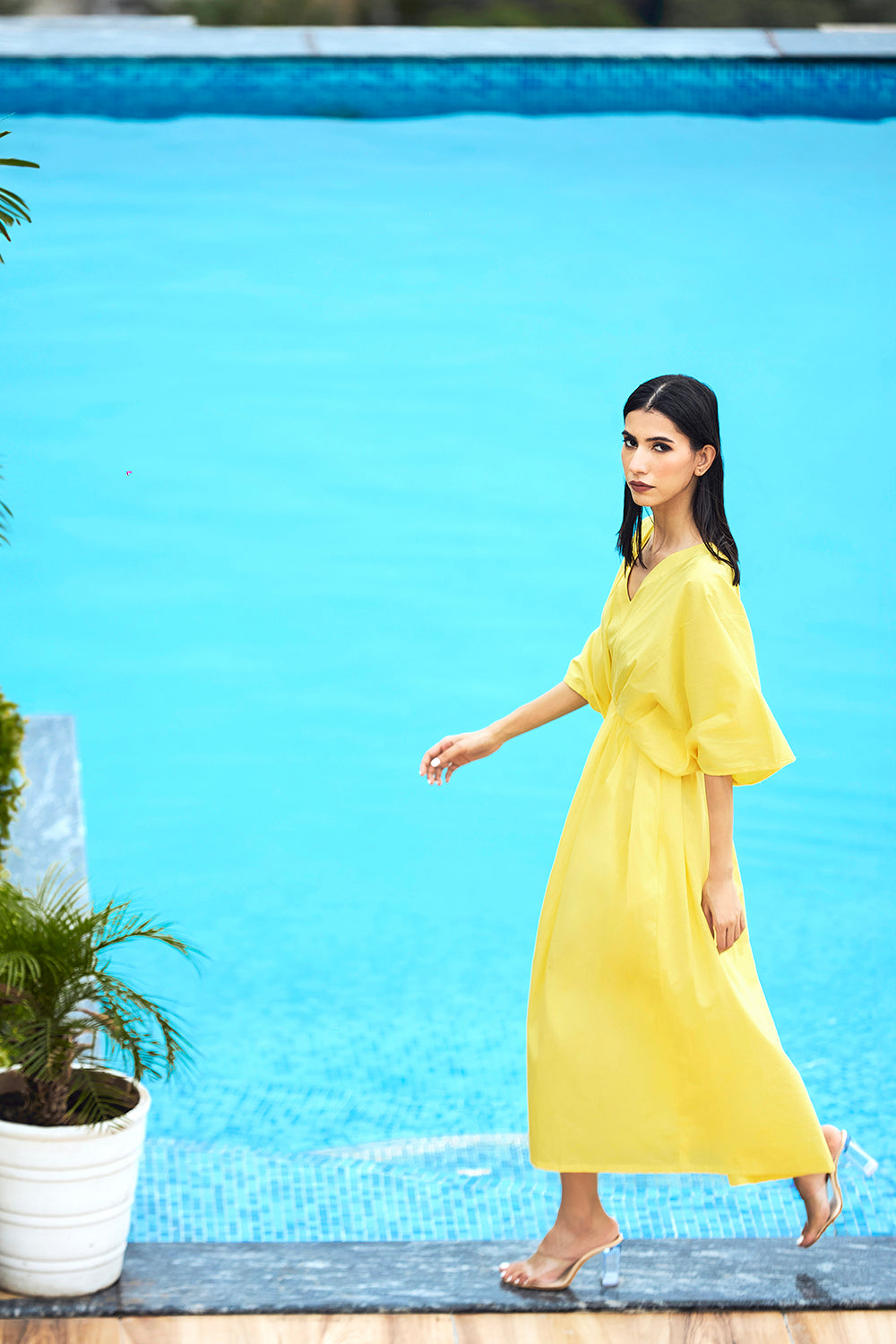 Kimono Sleeve Midi Cotton Dress